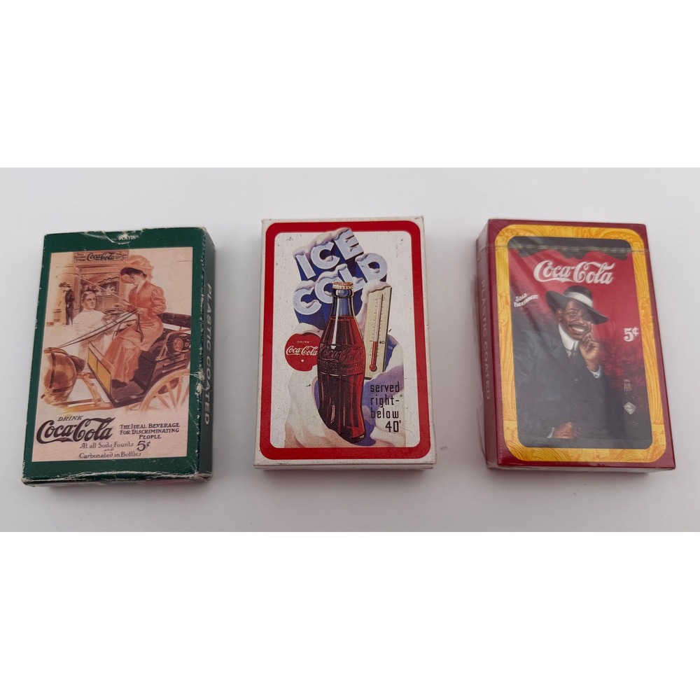 Vintage Coca-Cola Playing Cards Lot of 3 Decks Bridge Plastic Coated Retro Coke